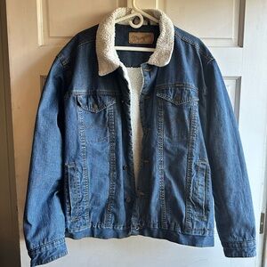 Wrangler Authentic Western Blue Denim Jacket with White Sherpa Lining